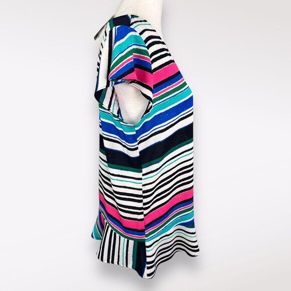 Van Heusen Multicolor Stripe Short Sleeve Crepe Blouse Small NWT - Picture 7 of 11